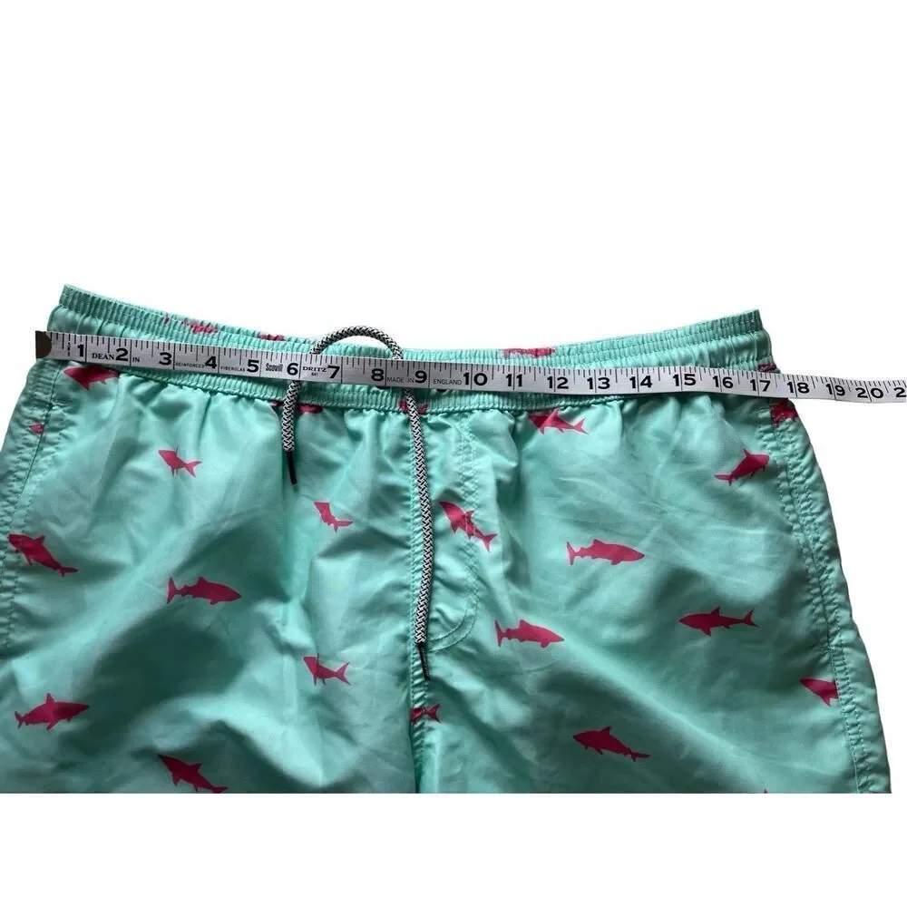 Maamgic mint green swim trunks with hot pink shark pattern - XL